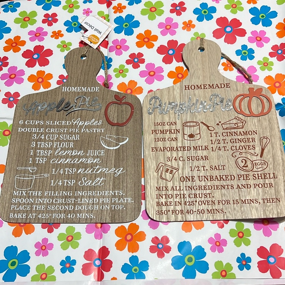 New Perfect Harvest Set Wall Decor Recipe Plaques: Apple & Pumpkin Pie